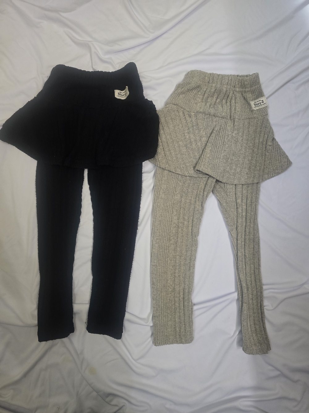Kids Ribbed Skirted Leggings - Black and Tan